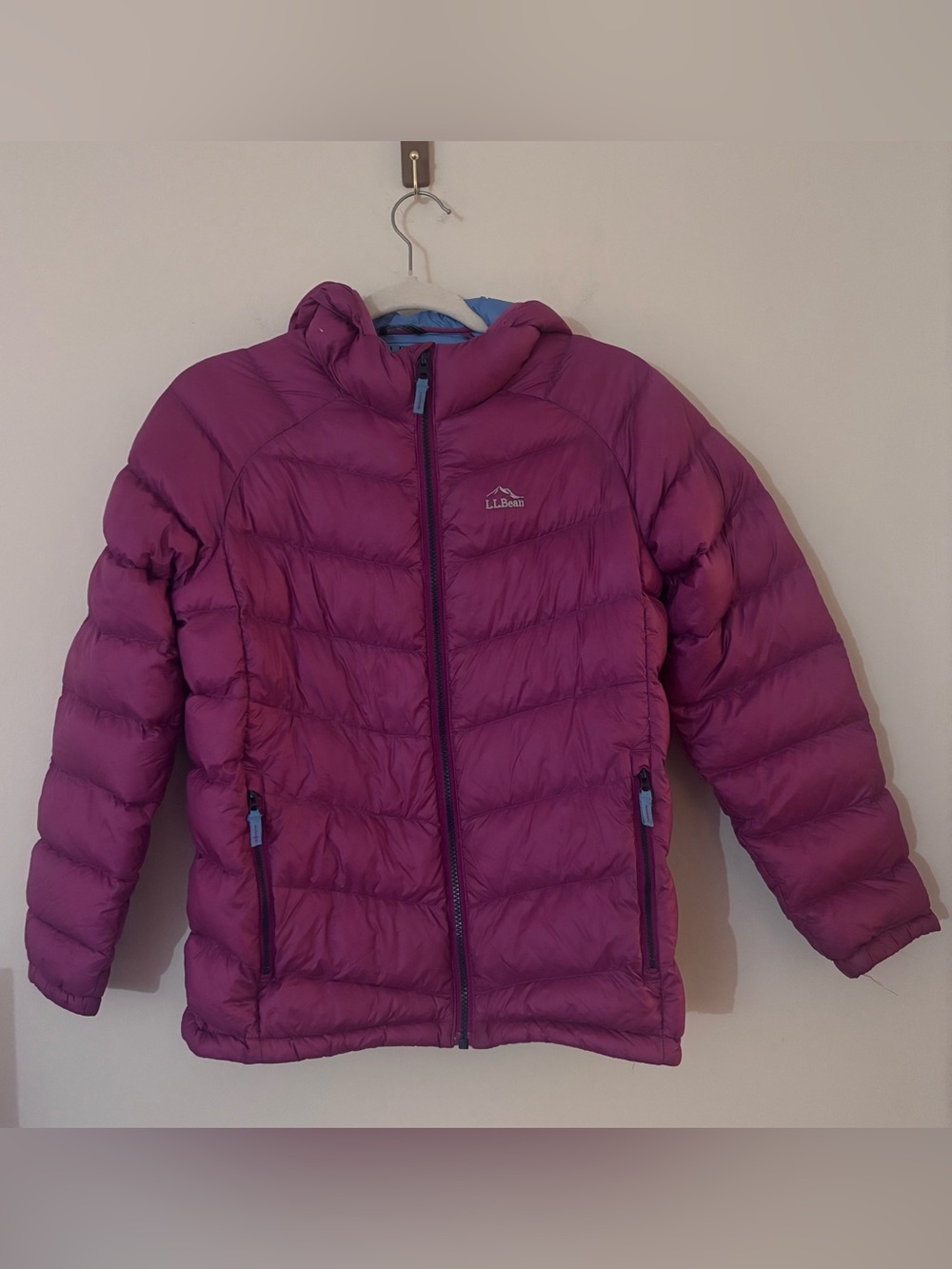 L.L.Bean DownTek Hooded Down Puffer Jacket Pink Magenta Girls L 14-16
